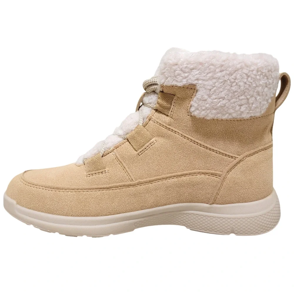 JBU Women Freeze Faux Fur Cuff Combat Hiking Boots Size US 7M Tan Faux Suede